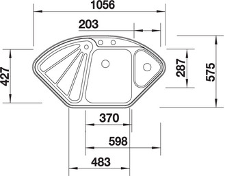 Схема встраивания 1 для мойки Blanco DELTA-IF нержавеющая сталь полированная чаша справа клапан-автомат InFino 523667