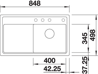 Схема встраивания 1 для мойки Blanco ZENAR 45 S-F SILGRANIT антрацит чаша справа клапан-автомат InFino 523789