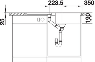 Схема встраивания 3 для мойки Blanco Yova XL 6S SILGRANIT серый бежевый клапан-автомат InFino 523602