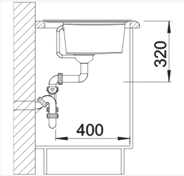Схема встраивания 4 для мойки Blanco ZENAR XL 6 S темная скала чаша слева клапан-автомат InFino 523996