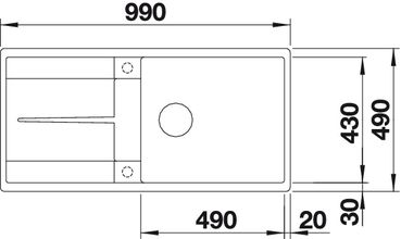 Схема встраивания 1 для мойки Blanco Metra XL 6 S-F темная скала клапан-автомат InFino 518883