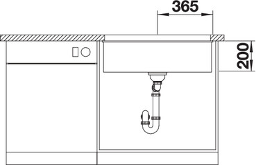 Схема встраивания 3 для мойки Blanco Etagon 700-U SILGRANIT PuraDur антрацит клапан-автомат InFino 525167