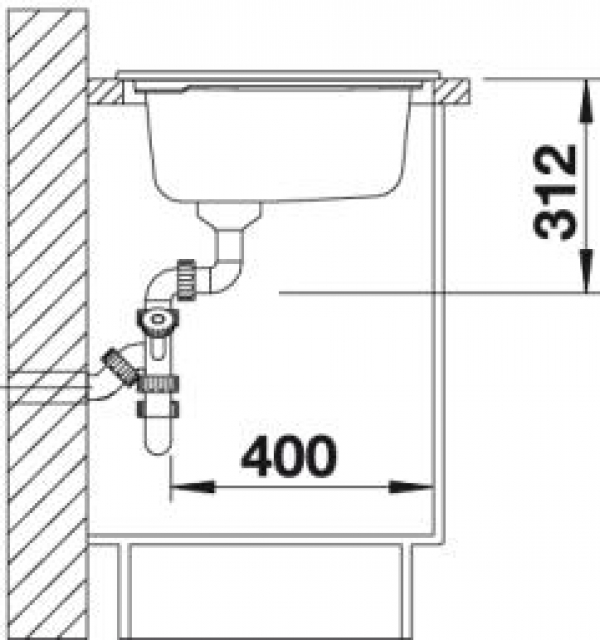 Схема встраивания 3 для мойки Blanco Axon II 6 S черный чаша справа клапан-автомат InFino 524149
