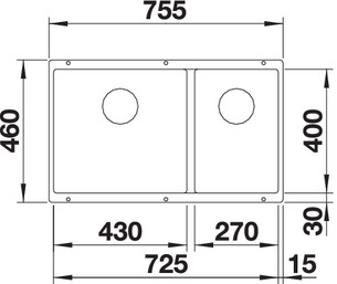 Схема встраивания 1 для мойки Blanco SUBLINE 430/270-U кофе чаша слева клапан-автомат InFino 523160