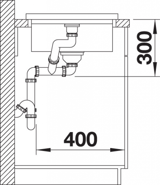 Схема встраивания 6 для мойки Blanco ADON XL 6S SILGRANIT черный клапан-автомат InFino 525837