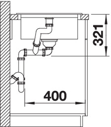 Схема встраивания 2 для мойки Blanco Yova XL 6S SILGRANIT серый бежевый клапан-автомат InFino 523602