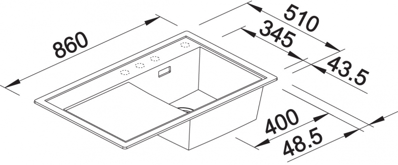 Схема встраивания 3 для мойки Blanco ZENAR 45S белый чаша слева клапан-автомат InFino 523810