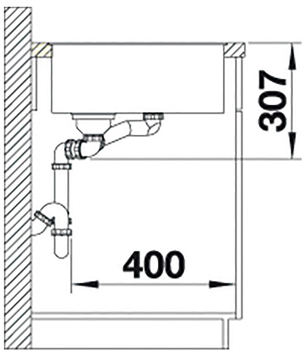 Схема встраивания 4 для мойки Blanco AXIA III 6 S-F жасмин чаша справа клапан-автомат InFino 523487
