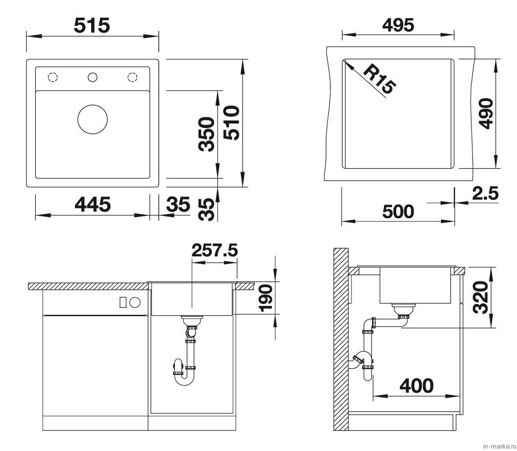 Схема встраивания 4 для мойки Blanco Dalago 5 темная скала 518848