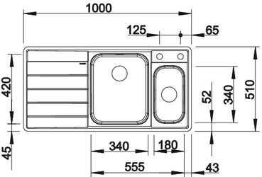 Схема встраивания 1 для мойки Blanco Axis III 6 S-IF нержавеющая сталь полированная чаша справа клапан-автомат InFino 522105