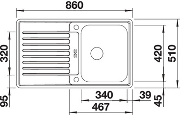 Схема встраивания 1 для мойки Blanco Classic PRO 45 S-IF InFino® нержавеющая сталь полированная клапан-автомат InFino 523661