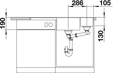Схема встраивания 3 для мойки Blanco AXIA III 6 S-F белый чаша справа клапан-автомат InFino 523492