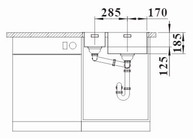 Схема встраивания 3 для мойки Blanco Solis 340/180-IF/A нержавеющая сталь полированная клапан-автомат InFino 526132