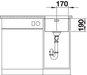 Схема встраивания 3 для мойки Blanco Andano 340-U нержавеющая сталь клапан-автомат InFino 522955