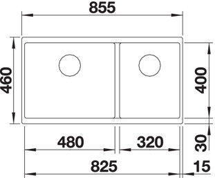 Схема встраивания 1 для мойки Blanco SUBLINE 480/320-U серый бежевый клапан-автомат InFino 523591