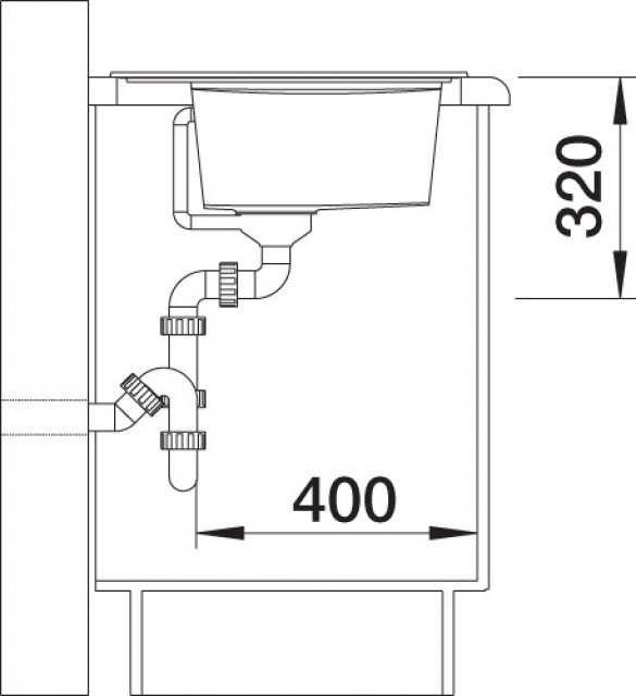 Схема встраивания 3 для мойки Blanco ZENAR 45S жасмин чаша справа клапан-автомат InFino 523714