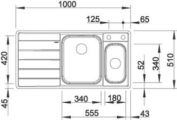Схема встраивания 1 для мойки Blanco Axis 6 II S-IF Steamer Edition нержавеющая сталь чаша слева 516534