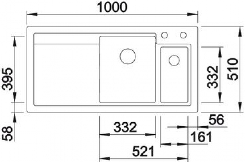 Схема встраивания 1 для мойки Blanco Axon II 6 S черный чаша справа клапан-автомат InFino 524149