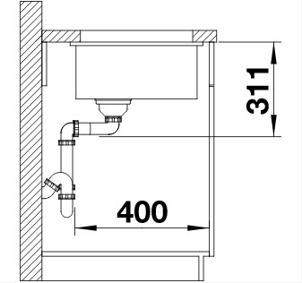 Схема встраивания 4 для мойки Blanco SUBLINE 500-U базальт клапан-автомат InFino 523739