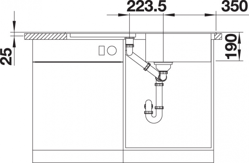 Схема встраивания 5 для мойки Blanco Yova XL 6S SILGRANIT серый бежевый клапан-автомат InFino 523602