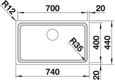Схема встраивания 1 для мойки Blanco Etagon 700-U нержавеющая сталь клапан-автомат InFino 524270