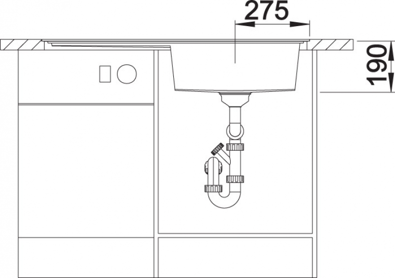 Схема встраивания 2 для мойки Blanco ZENAR XL 6S-F жасмин чаша справа 523891