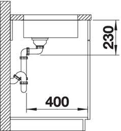 Схема встраивания 2 для мойки Blanco Andano 180-U нержавеющая сталь клапан-автомат InFino 522952