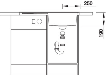 Схема встраивания 2 для мойки Blanco ZENAR 45S жасмин чаша справа клапан-автомат InFino 523714