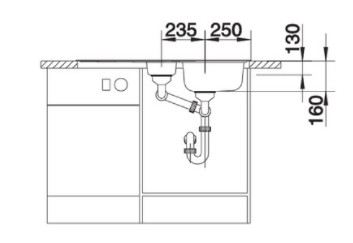 Схема встраивания 2 для мойки Blanco Tipo 6S нержавеющая сталь матовая 511929