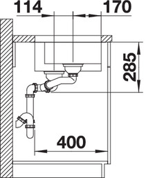Схема встраивания 2 для мойки Blanco Supra 340/180-U нержавеющая сталь чаша слева 525217