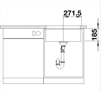 Схема встраивания 3 для мойки Blanco SUBLINE 500-U базальт клапан-автомат InFino 523739