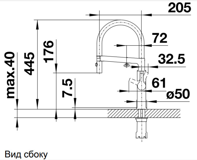 Схема встраивания 1 для смесителя Blanco SOLENTA-S Senso Рычаг управления слева хром 523126