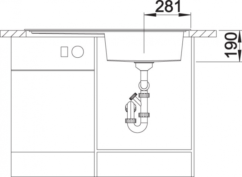 Схема встраивания 4 для мойки Blanco ZENAR XL 6 жасмин чаша слева клапан-автомат InFino 523979