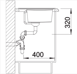 Схема встраивания 4 для мойки Blanco ZENAR XL 6 S белый чаша справа клапан-автомат InFino 523968