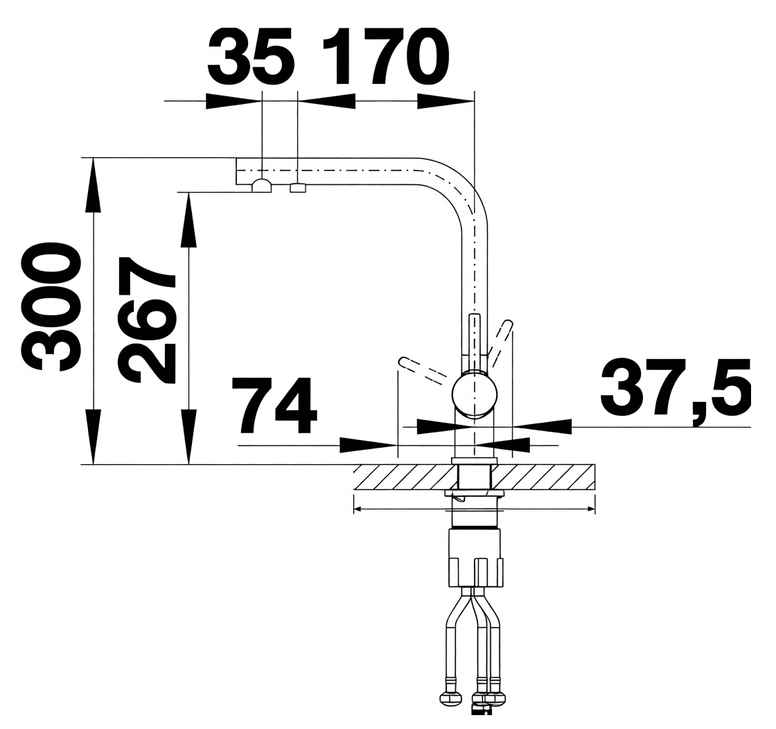 Схема встраивания 1 для смесителя Blanco FONTAS II SILGRANIT мягкий белый 526943