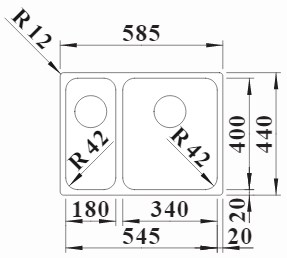 Схема встраивания 1 для мойки Blanco Solis 340/180-IF нержавеющая сталь полированная чаша справа клапан-автомат InFino 526130