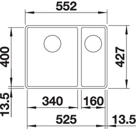 Схема встраивания 1 для мойки Blanco SUBLINE 340/160-F жасмин клапан-автомат InFino 523572