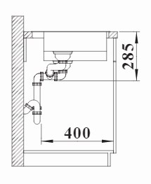 Схема встраивания 4 для мойки Blanco Solis 340/180-IF/A нержавеющая сталь полированная клапан-автомат InFino 526132