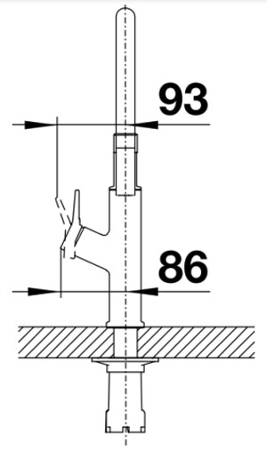 Схема встраивания 2 для смесителя Blanco SOLENTA-S Senso Рычаг управления справа хром 522406
