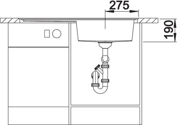 Схема встраивания 3 для мойки Blanco ZENAR XL 6S-F кофе чаша слева 523915