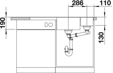 Схема встраивания 2 для мойки Blanco AXIA III 6 S антрацит чаша справа клапан-автомат InFino 523472