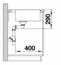 Схема встраивания 4 для мойки Blanco Andano 400-IF-A нержавеющая сталь полированная клапан-автомат InFino 525244