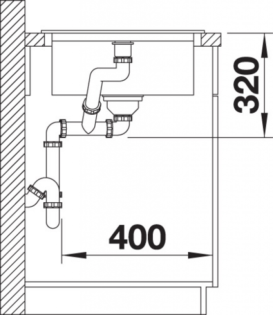 Схема встраивания 4 для мойки Blanco Yova XL 6S SILGRANIT серый бежевый клапан-автомат InFino 523602