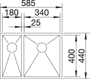 Схема встраивания для мойки Blanco Zerox 340/180-IF/N нержавеющая сталь полированная клапан-автомат InFino 521612