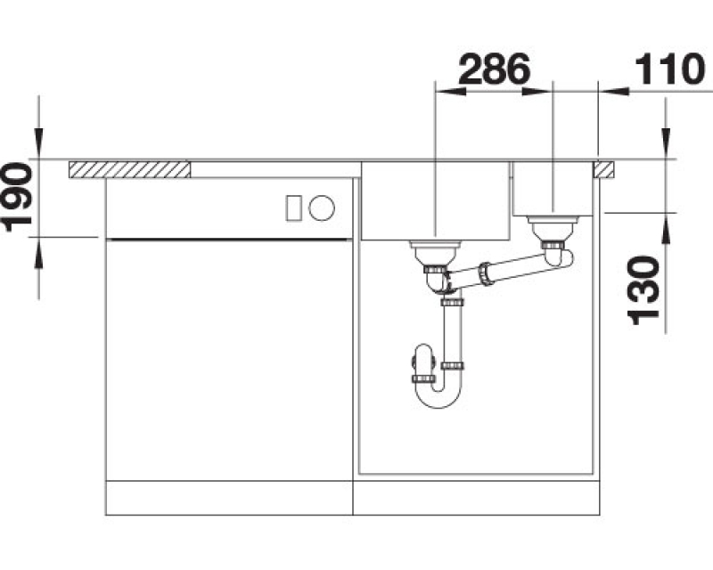 Схема встраивания 5 для мойки Blanco AXIA III 6 S черный чаша справа клапан-автомат InFino 525850
