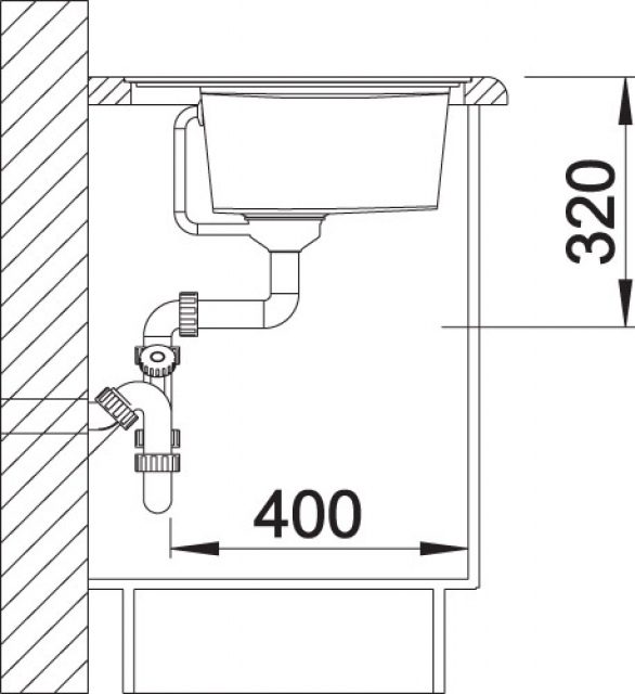 Схема встраивания 3 для мойки Blanco ZENAR XL 6S-F темная скала чаша справа 523886