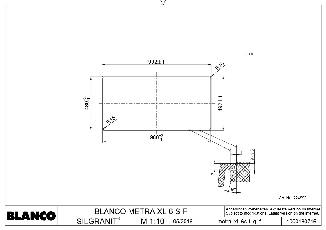 Схема встраивания 4 для мойки Blanco Metra XL 6 S-F темная скала клапан-автомат InFino 518883
