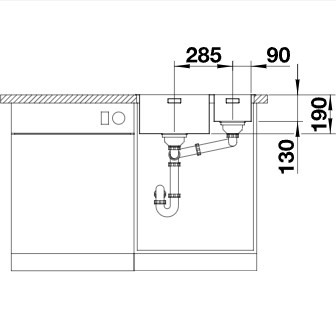 Схема встраивания 3 для мойки Blanco Andano 340/180-IF нержавеющая сталь полированная чаша слева клапан-автомат InFino 522975