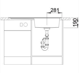 Схема встраивания 3 для мойки Blanco ZENAR XL 6 S белый чаша справа клапан-автомат InFino 523968