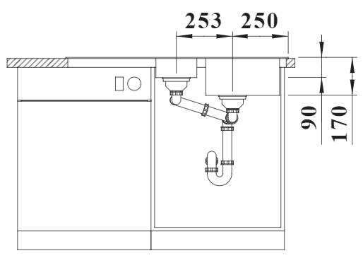 Схема встраивания 2 для мойки Blanco Tipo II 6 S нержавеющая сталь матовая 526620